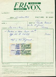 FACTURE FRIVOX 1954